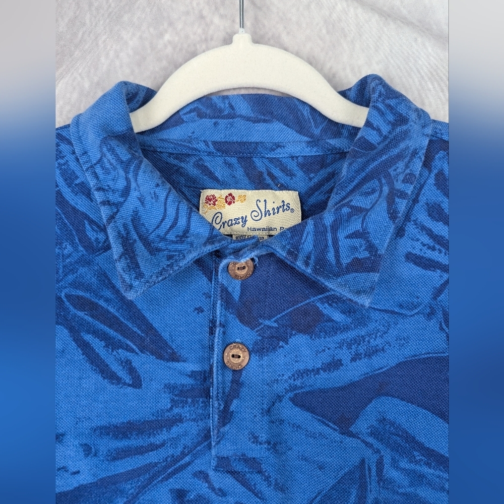 Crazy Shirts Hawaiian Polo XL Blue Tropical Print - Picture 3 of 11